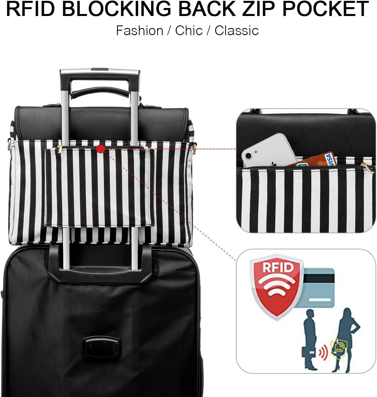 Stylish Laptop Bag for Women ā 14-Inch Computer Messenger Shoulder Bag for Work, School, or College ā Black Stripe Design