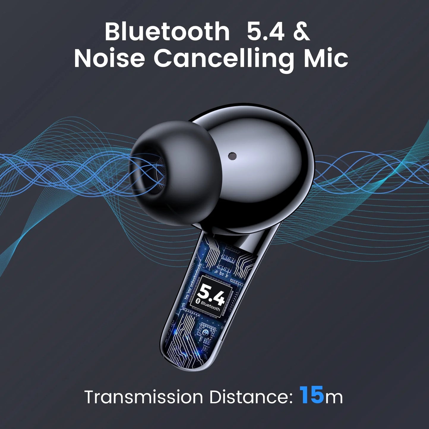 Wireless Earbuds Bluetooth 5.4 Headphones, 60H Playtime with Dual LED Display Charging Case, IPX7 Waterproof Stereo Earbuds with Noise-Cancelling Mics, In-Ear Earphones for Android & iOS