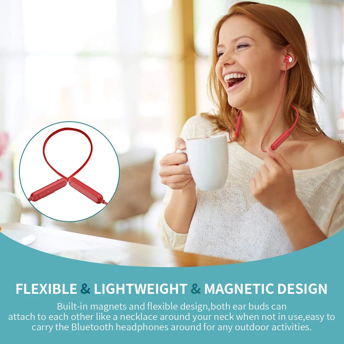 Bluetooth 5.3 Wireless Earbuds, IPX7 Waterproof Sport Headphones with 12H Playtime, Noise Isolating Stereo Sound Earphones for Running, Workout, Gym β Red