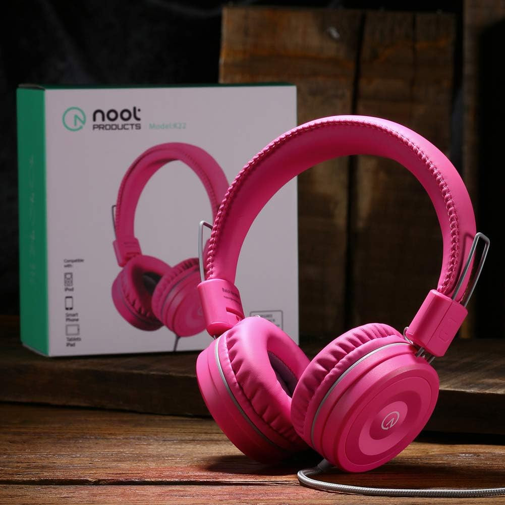 Kids Wired Headphones K22 β Foldable On-Ear Headset with 5ft Tangle-Free Cord, 3.5mm Jack, Stereo Sound β Compatible with iPad, Kindle Fire, Laptop, Tablet, School & Travel β Flamingo Pink
