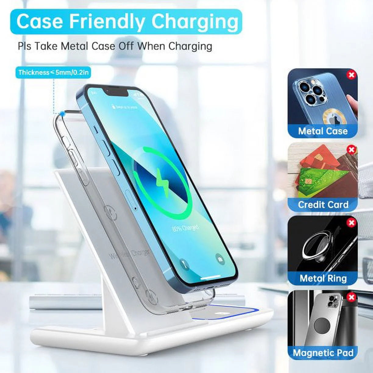 3-in-1 Wireless Charging Station with Breathing Light – Fast Charger Dock for iPhone 15/14/13/12/11 Pro Max/XS, Apple Watch 8–4, and AirPods 3/2/Pro
