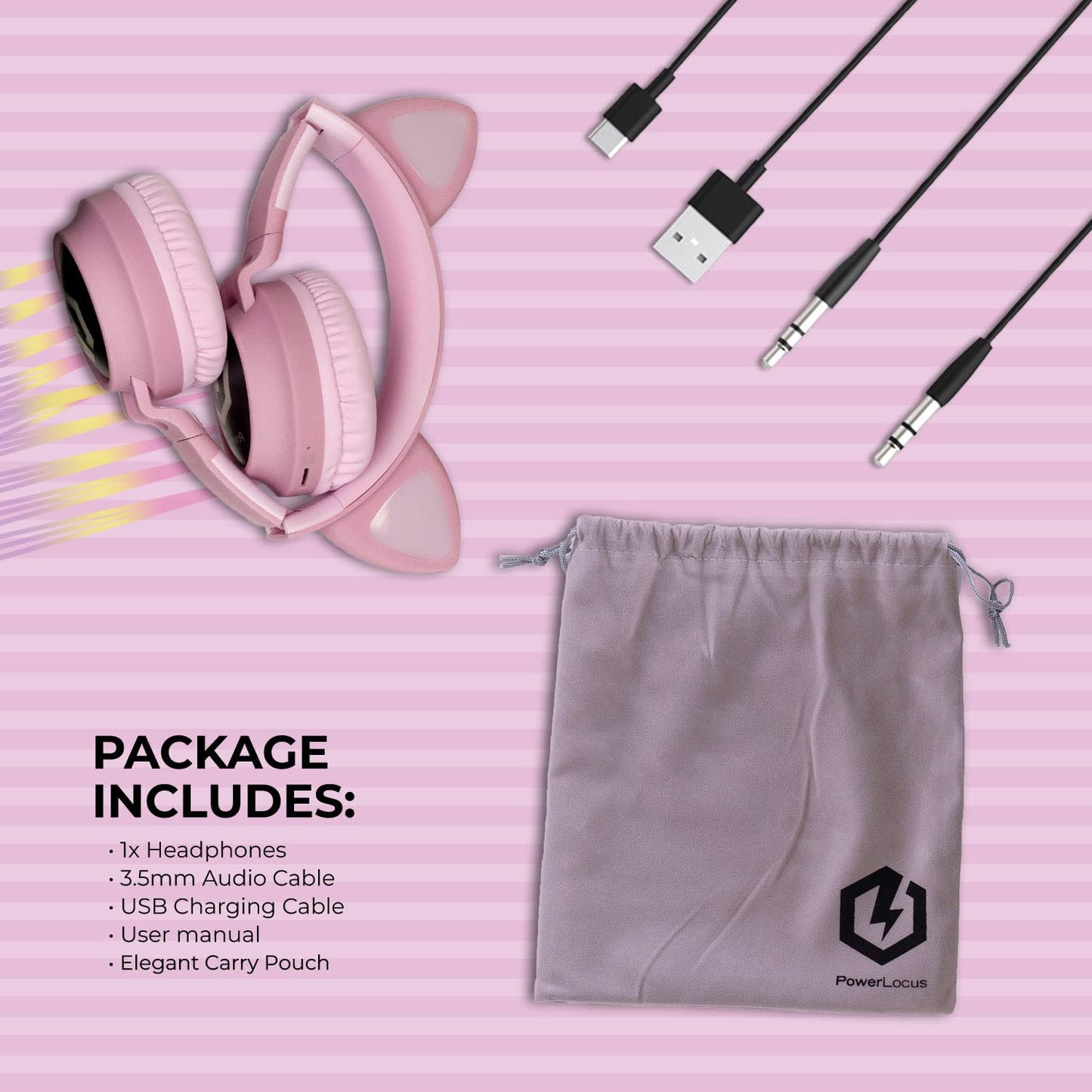 Kids Bluetooth Cat Ear Headphones with LED Lights โ Wireless 5.3, Safe Volume Limit, Micro SD/TF Slot, Foldable Over-Ear Headset for iPad, Tablet & Travel (Pink)