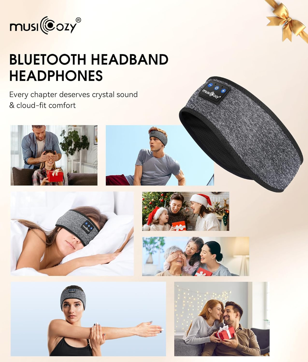 Bluetooth 5.4 Sleep Headphones Headband β Wireless Music Eye Mask with HD Stereo Speakers, Ultra-Soft Sleep Earbuds for Side Sleepers, Travel, Running, Yoga β Ideal Gift for Men & Women