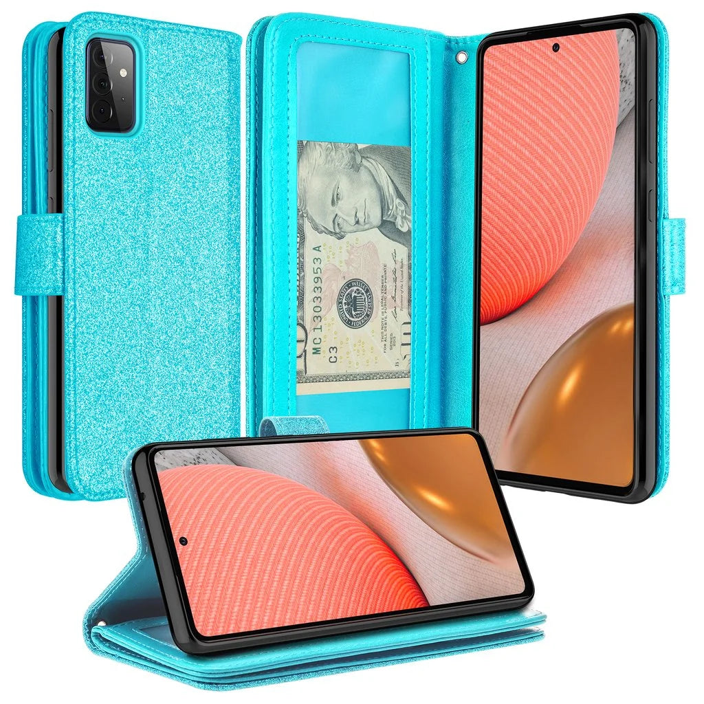 Galaxy A52 5G Case for Women – Teal Leather Flip Wallet Folio Cover with Kickstand, Card Slots & Magnetic Closure