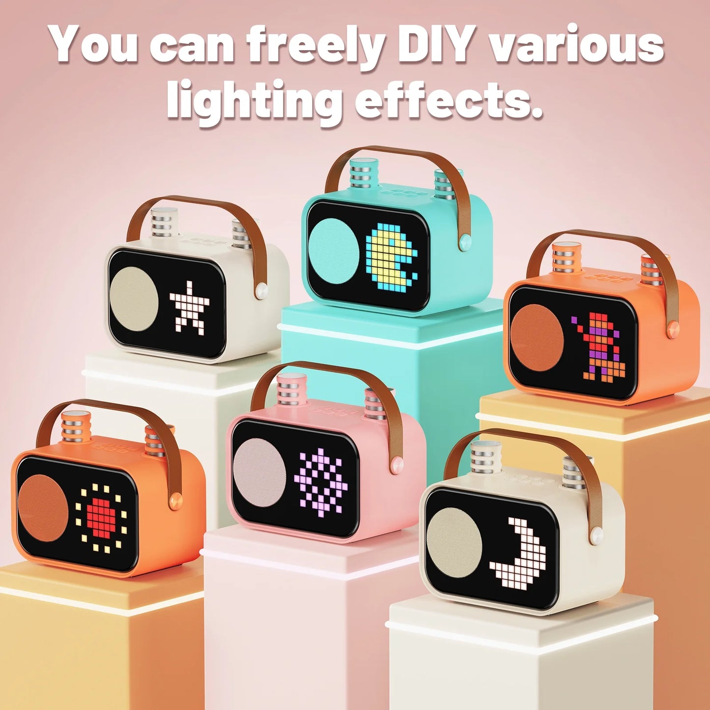 Mini Karaoke Machine with 15 Animated Display Modes & 4 Fun Magic Voice Effects – Portable Beige Karaoke Speaker for Parties & Fun