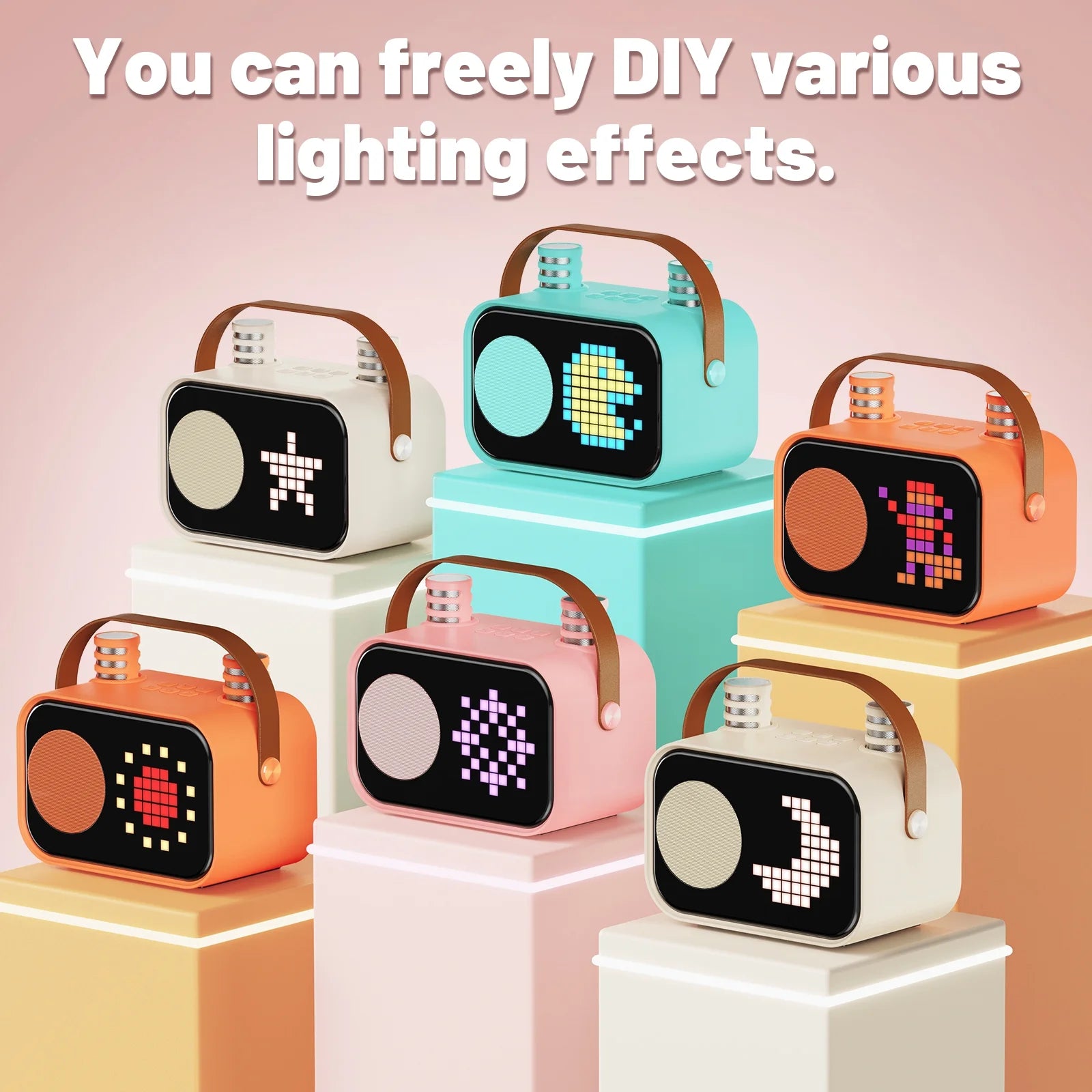 Mini Karaoke Machine with 15 Animated Display Modes & 4 Fun Magic Voice Effects – Portable Beige Karaoke Speaker for Parties & Fun