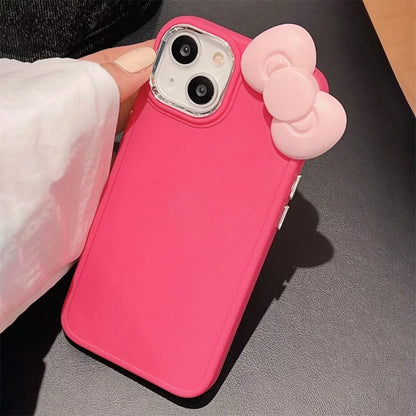 Cute 3D Pink Bow Silicone Phone Case for iPhone 15 14 13 12 11 Pro Max X XR – Soft Shockproof Solid Color Protective Cover