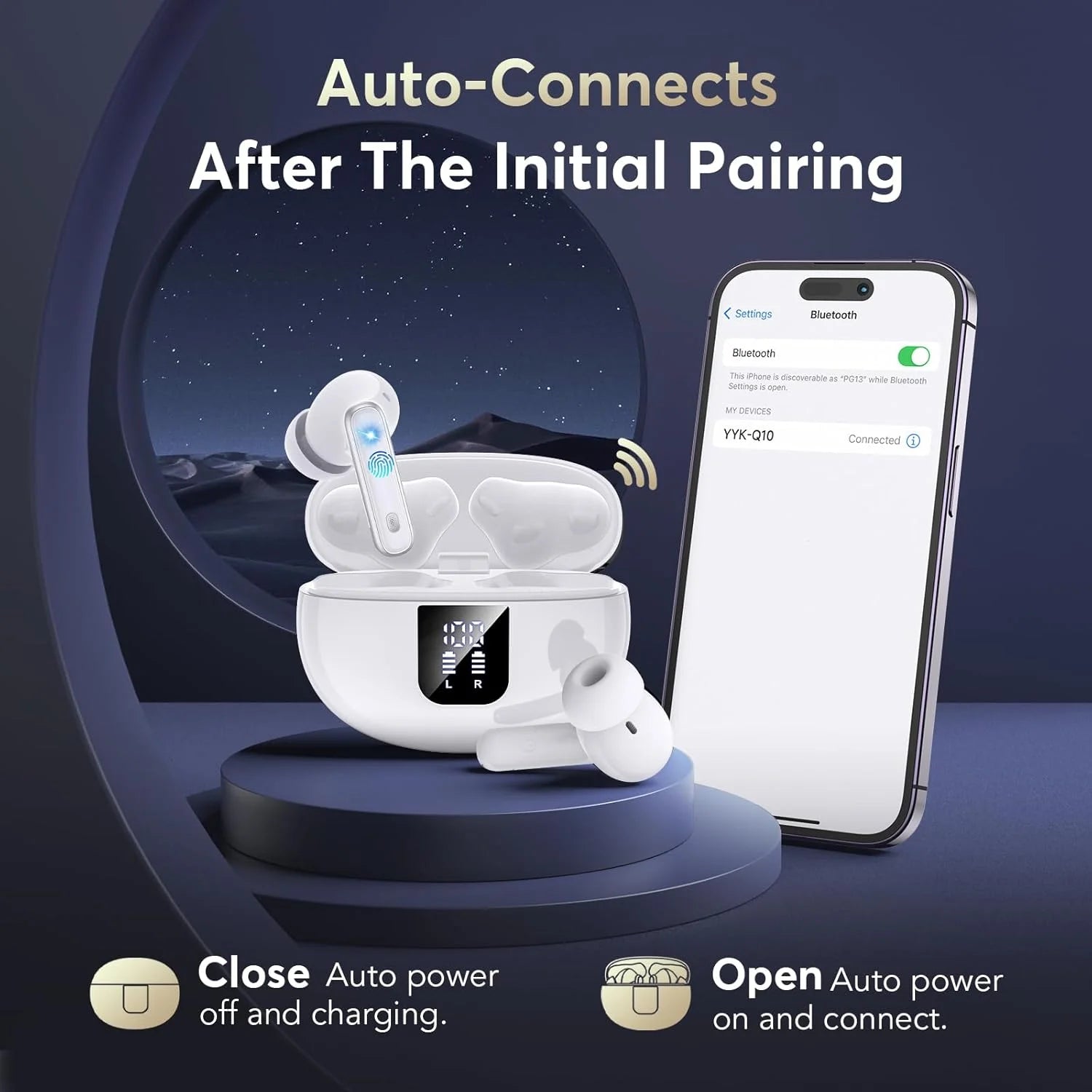 Wireless Earbuds Bluetooth 5.4 Headphones with Deep Bass, 36H Playtime, Dual Mic Noise Cancelling, LED Display, IPX7 Waterproof In-Ear Earphones for Android & iOS – Sport & Workout Ready