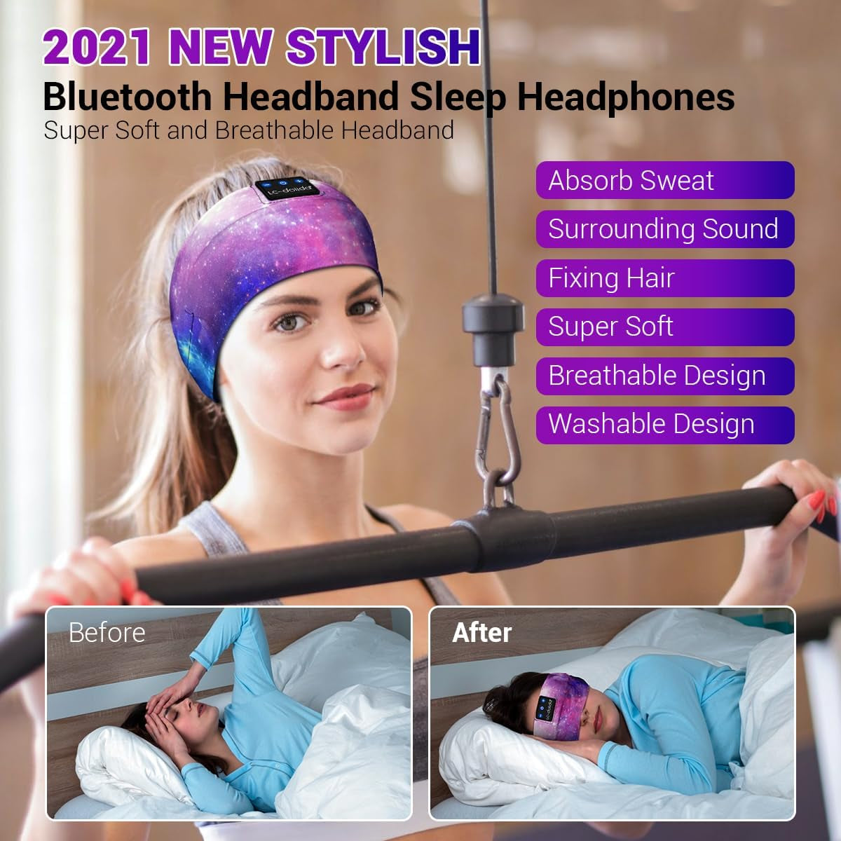 Bluetooth Sleep Headphones Headband – Wireless Music Headband with Ultra-Thin HD Stereo Speakers for Side Sleepers, Sports, Yoga, Travel & Relaxation