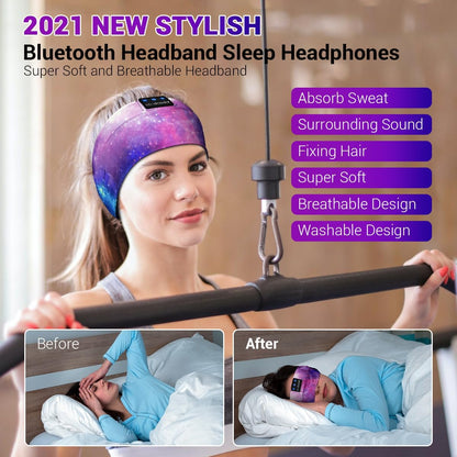 Bluetooth Sleep Headphones Headband – Wireless Music Headband with Ultra-Thin HD Stereo Speakers for Side Sleepers, Sports, Yoga, Travel & Relaxation