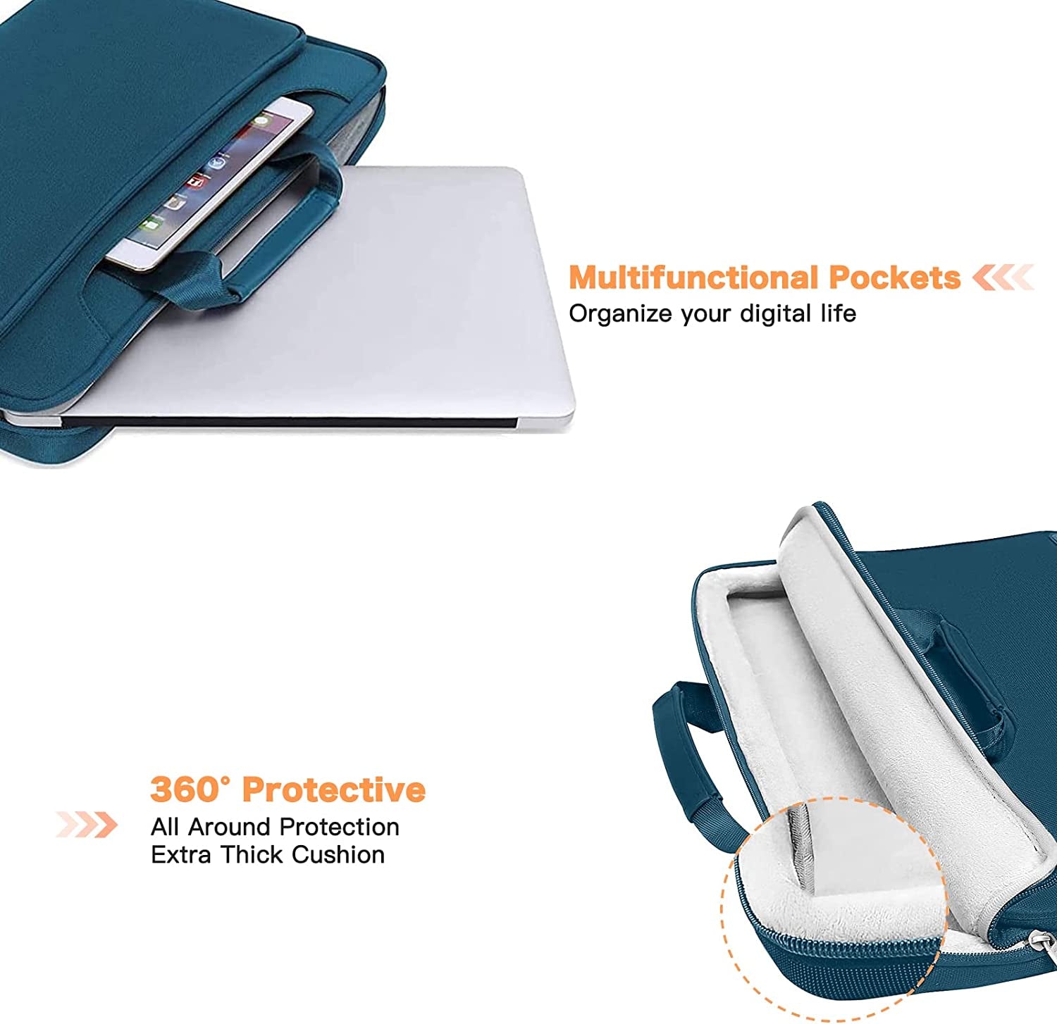 360° Protective Laptop Shoulder Bag – Teal Green Sleeve with Belt, Compatible with MacBook Air 15" M4/M3/M2 A3241 A3114 A2941, MacBook Pro 16" M4/M3/M2/M1, Fits 15-15.6" Notebooks