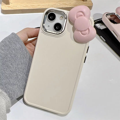 Cute 3D Pink Bow Silicone Phone Case for iPhone 15 14 13 12 11 Pro Max X XR – Soft Shockproof Solid Color Protective Cover
