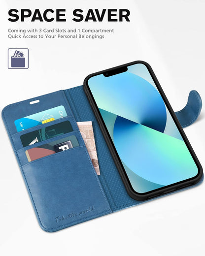 Wallet Case for iPhone 13 5G – RFID Blocking Card Holder | Protective TPU Interior | Magnetic PU Leather Folio Stand Flip Cover | Compatible with iPhone 13 6.1" (2021) – Lake Blue