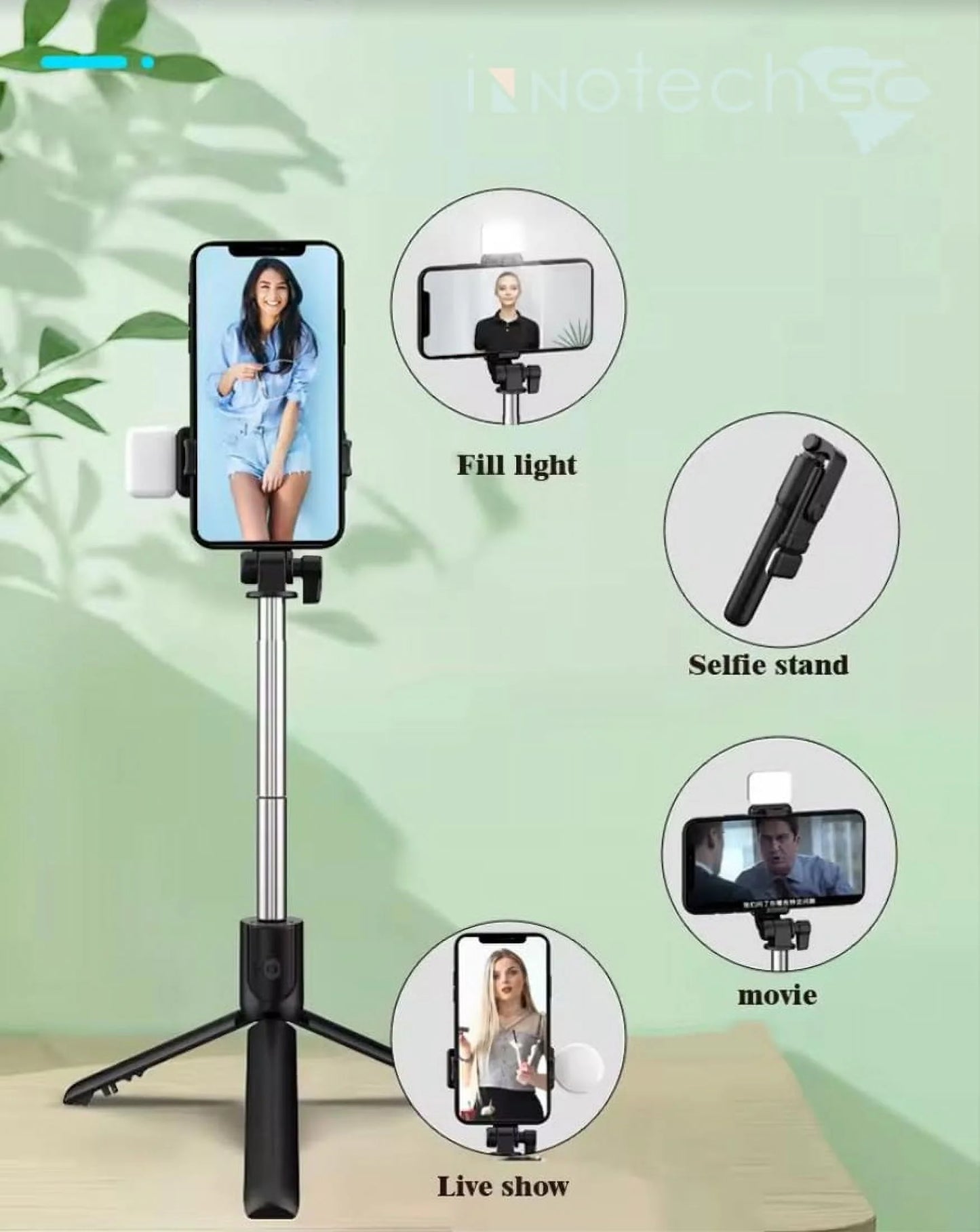 Selfie Stick Tripod with Light & Wireless Remote, 27" Extendable Phone Tripod Stand, Portable Selfie Stick Compatible with iPhone 15 Pro Max/15/14/13, Samsung Galaxy & Android Smartphones