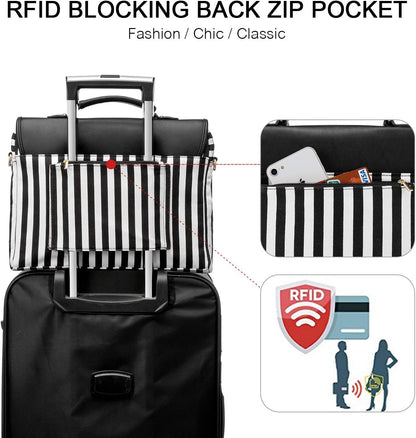 Stylish Laptop Bag for Women – 14-Inch Computer Messenger Shoulder Bag for Work, School, or College – Black Stripe Design