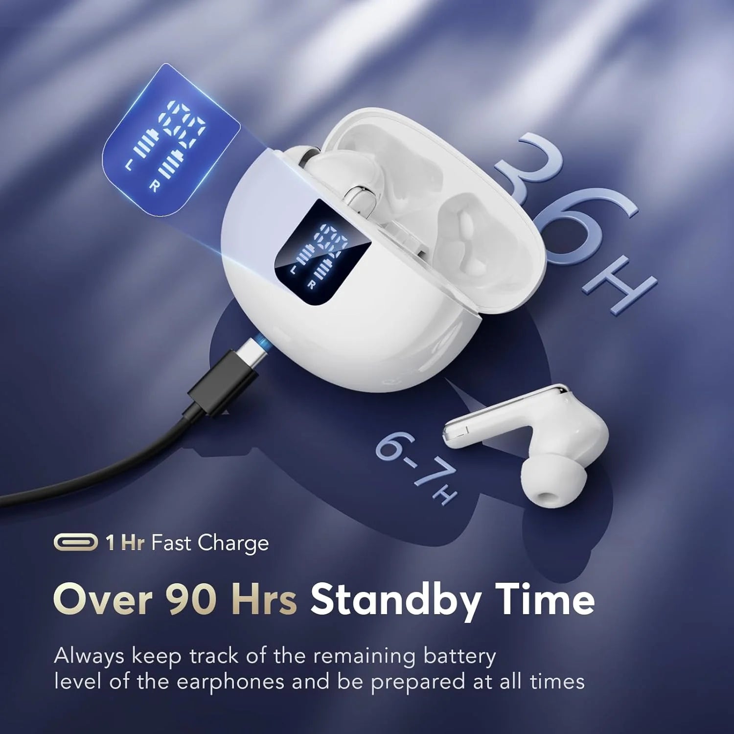 Wireless Earbuds Bluetooth 5.4 Headphones with Deep Bass, 36H Playtime, Dual Mic Noise Cancelling, LED Display, IPX7 Waterproof In-Ear Earphones for Android & iOS – Sport & Workout Ready