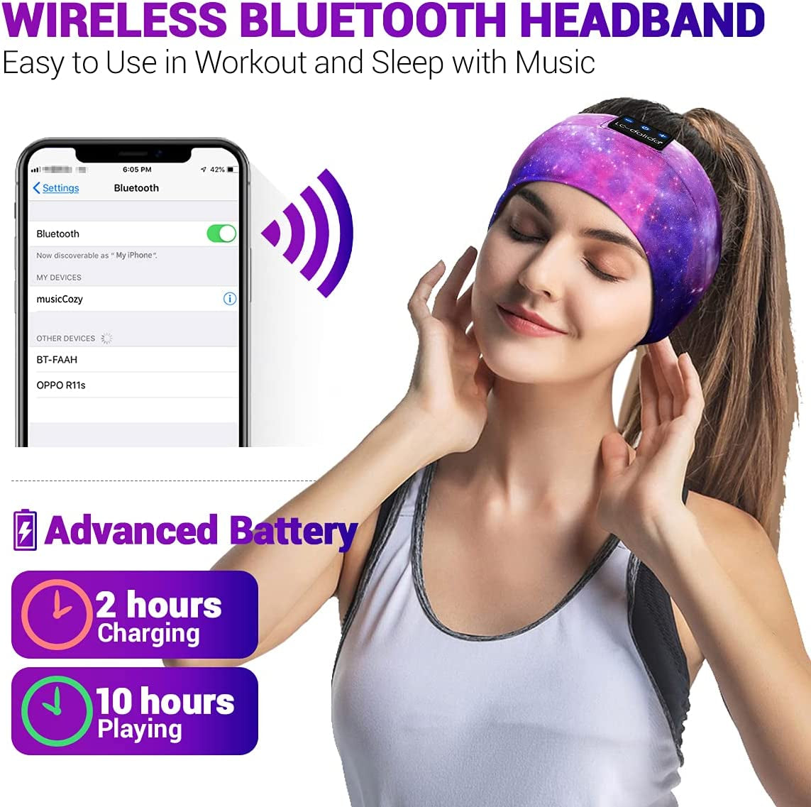 Bluetooth Sleep Headphones Headband – Wireless Music Headband with Ultra-Thin HD Stereo Speakers for Side Sleepers, Sports, Yoga, Travel & Relaxation