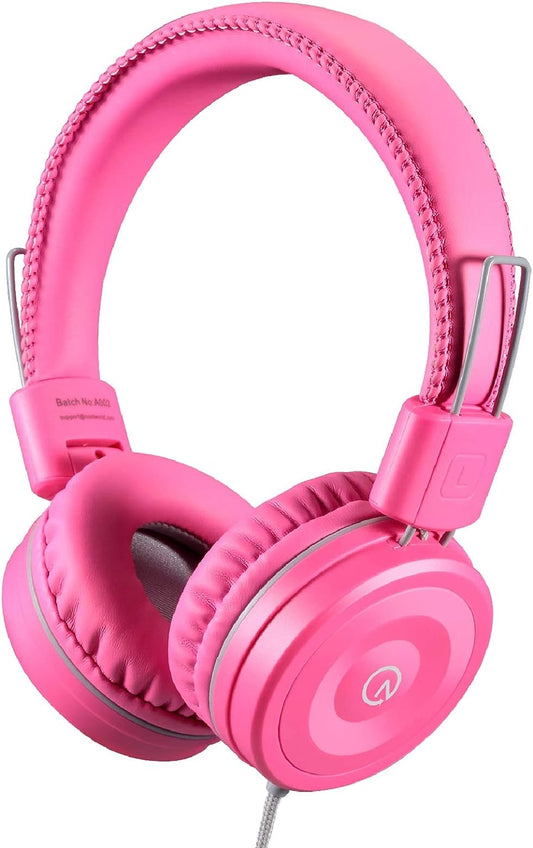 Kids Wired Headphones K22 – Foldable On-Ear Headset with 5ft Tangle-Free Cord, 3.5mm Jack, Stereo Sound – Compatible with iPad, Kindle Fire, Laptop, Tablet, School & Travel – Flamingo Pink
