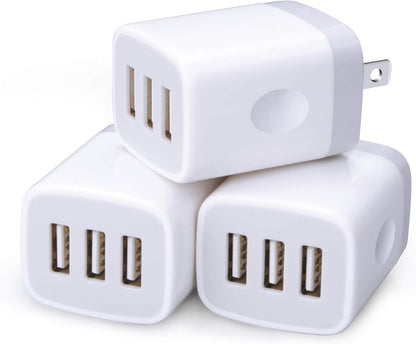 [3-Pack] USB Wall Charger Block – 3-Port 3.1A Fast Charging Plug Adapter for iPhone 16/15/14/13/12/SE/11 Pro, Samsung Galaxy S24–S21 Ultra, Google Pixel & More