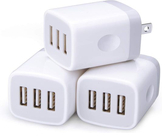 [3-Pack] USB Wall Charger Block – 3-Port 3.1A Fast Charging Plug Adapter for iPhone 16/15/14/13/12/SE/11 Pro, Samsung Galaxy S24–S21 Ultra, Google Pixel & More