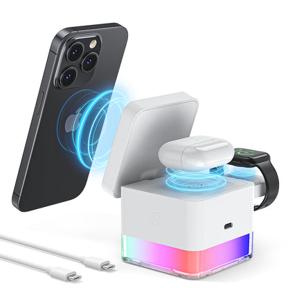 3-in-1 Wireless Charging Station – Fast Charger Stand for iPhone 16/15/14/13/12 Pro/Pro Max, Apple Watch Series 10–2/SE, and AirPods 2/3 – White