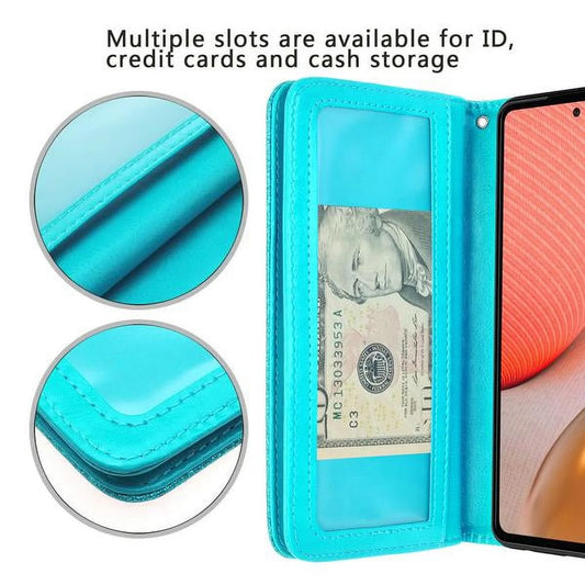 Galaxy A52 5G Case for Women – Teal Leather Flip Wallet Folio Cover with Kickstand, Card Slots & Magnetic Closure