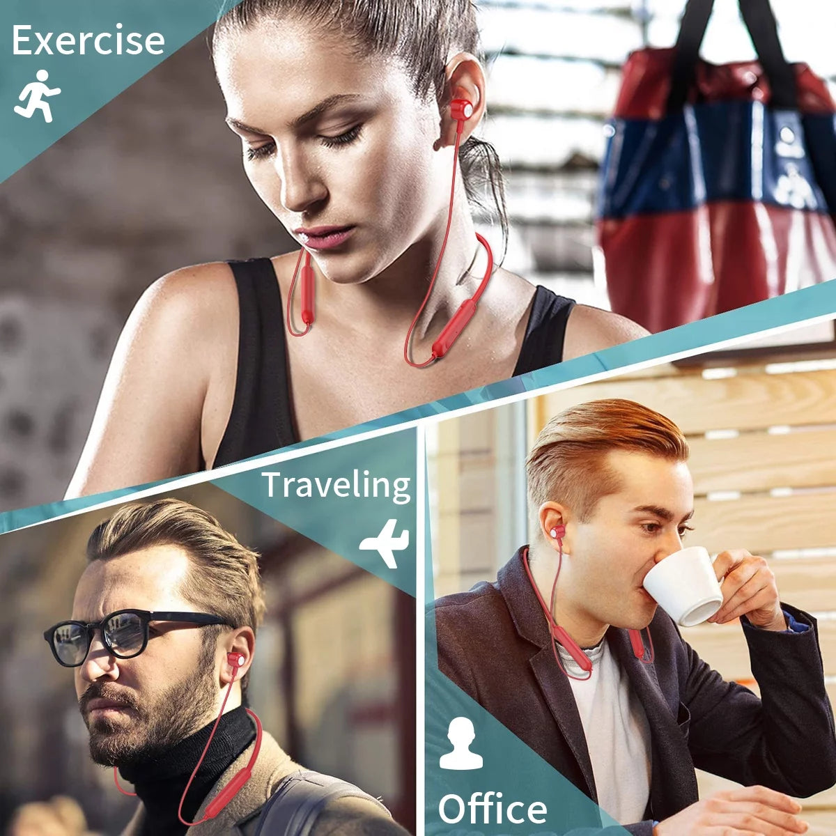 Bluetooth 5.3 Wireless Earbuds, IPX7 Waterproof Sport Headphones with 12H Playtime, Noise Isolating Stereo Sound Earphones for Running, Workout, Gym – Red