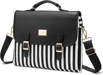 Stylish Laptop Bag for Women – 14-Inch Computer Messenger Shoulder Bag for Work, School, or College – Black Stripe Design