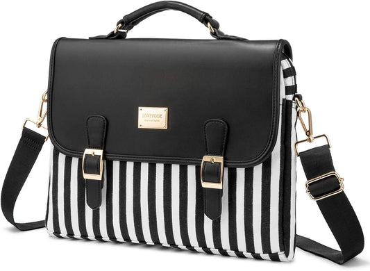 Stylish Laptop Bag for Women – 14-Inch Computer Messenger Shoulder Bag for Work, School, or College – Black Stripe Design