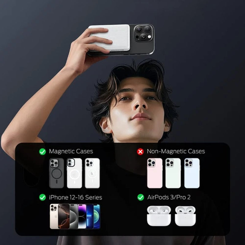 Magnetic Wireless Power Bank 10000mAh – Portable Fast Charger Battery Pack Compatible with iPhone 16/15/14/13/12 Series