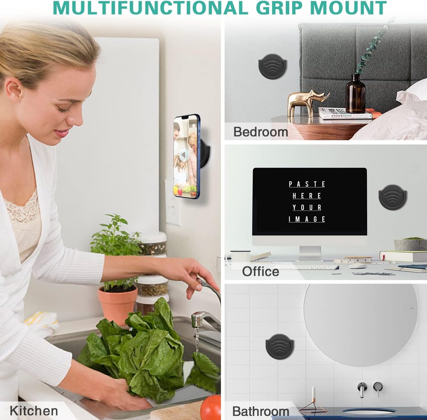 2-Pack Car Grip Mount Phone Holders – Compatible with Collapsible Grip/Sockets, Strong 3M Adhesive, Works on Dashboards, Desks, Walls & More – Black