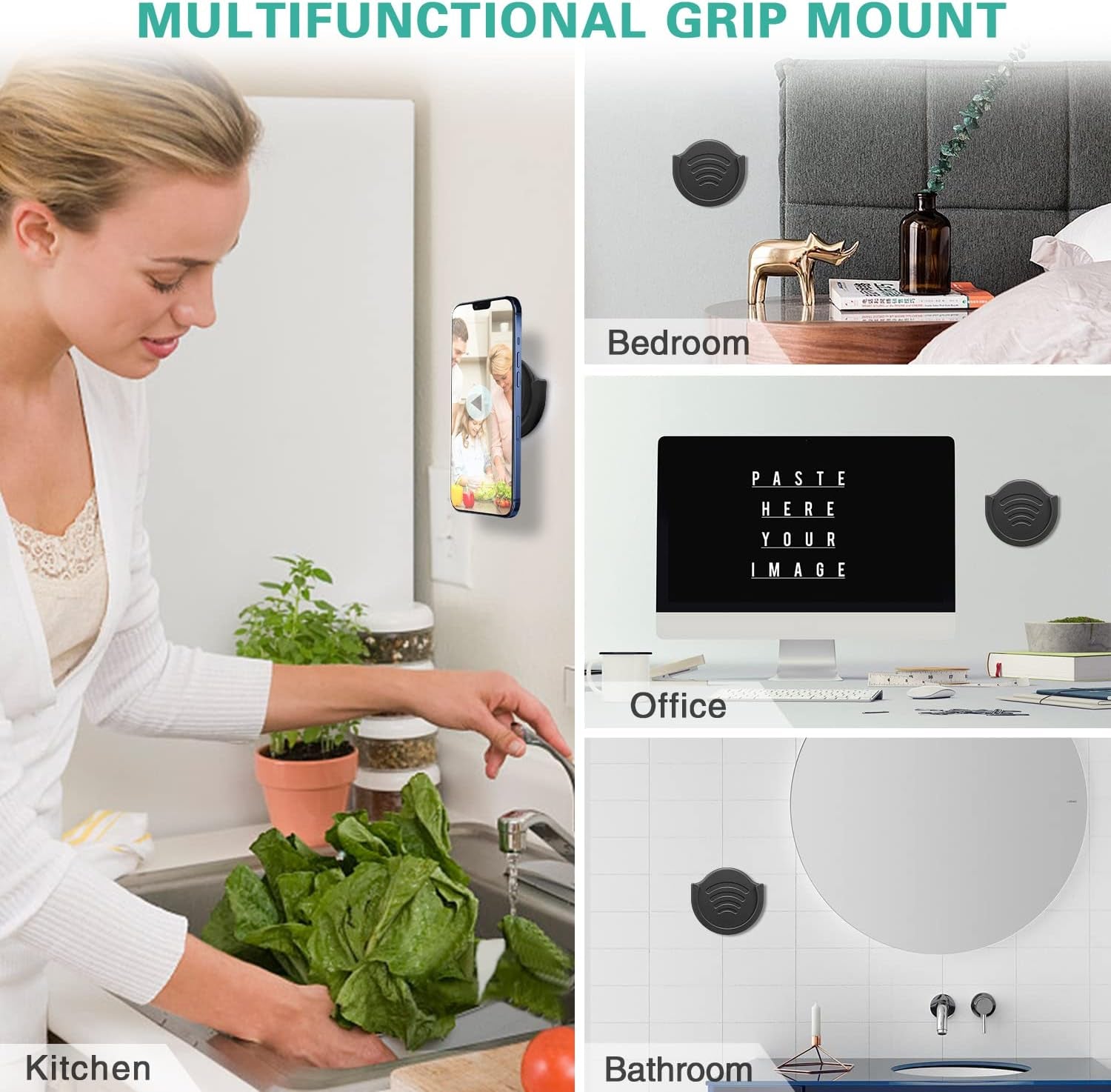 2-Pack Car Grip Mount Phone Holders – Compatible with Collapsible Grip/Sockets, Strong 3M Adhesive, Works on Dashboards, Desks, Walls & More – Black