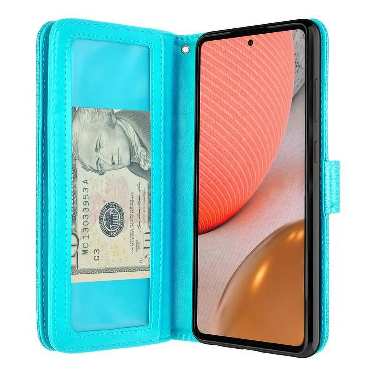 Galaxy A52 5G Case for Women – Teal Leather Flip Wallet Folio Cover with Kickstand, Card Slots & Magnetic Closure