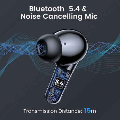 Wireless Earbuds Bluetooth 5.4 Headphones, 60H Playtime with Dual LED Display Charging Case, IPX7 Waterproof Stereo Earbuds with Noise-Cancelling Mics, In-Ear Earphones for Android & iOS