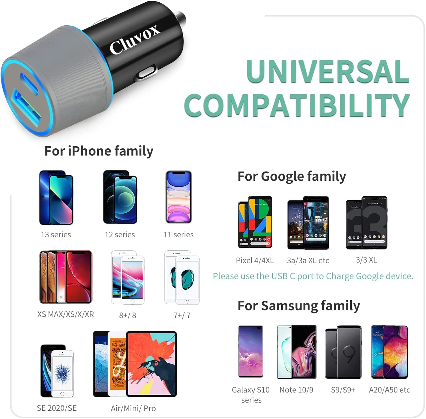 20W Dual USB Car Charger Adapter – Fast Charging Cigarette Lighter USB Charger for iPhone 16/15/14/13/12/11 Series, iPad, Samsung, Google Pixel & More