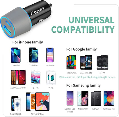 20W Dual USB Car Charger Adapter – Fast Charging Cigarette Lighter USB Charger for iPhone 16/15/14/13/12/11 Series, iPad, Samsung, Google Pixel & More