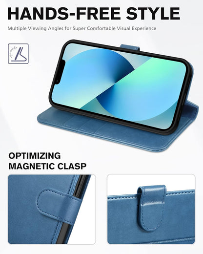 Wallet Case for iPhone 13 5G – RFID Blocking Card Holder | Protective TPU Interior | Magnetic PU Leather Folio Stand Flip Cover | Compatible with iPhone 13 6.1" (2021) – Lake Blue