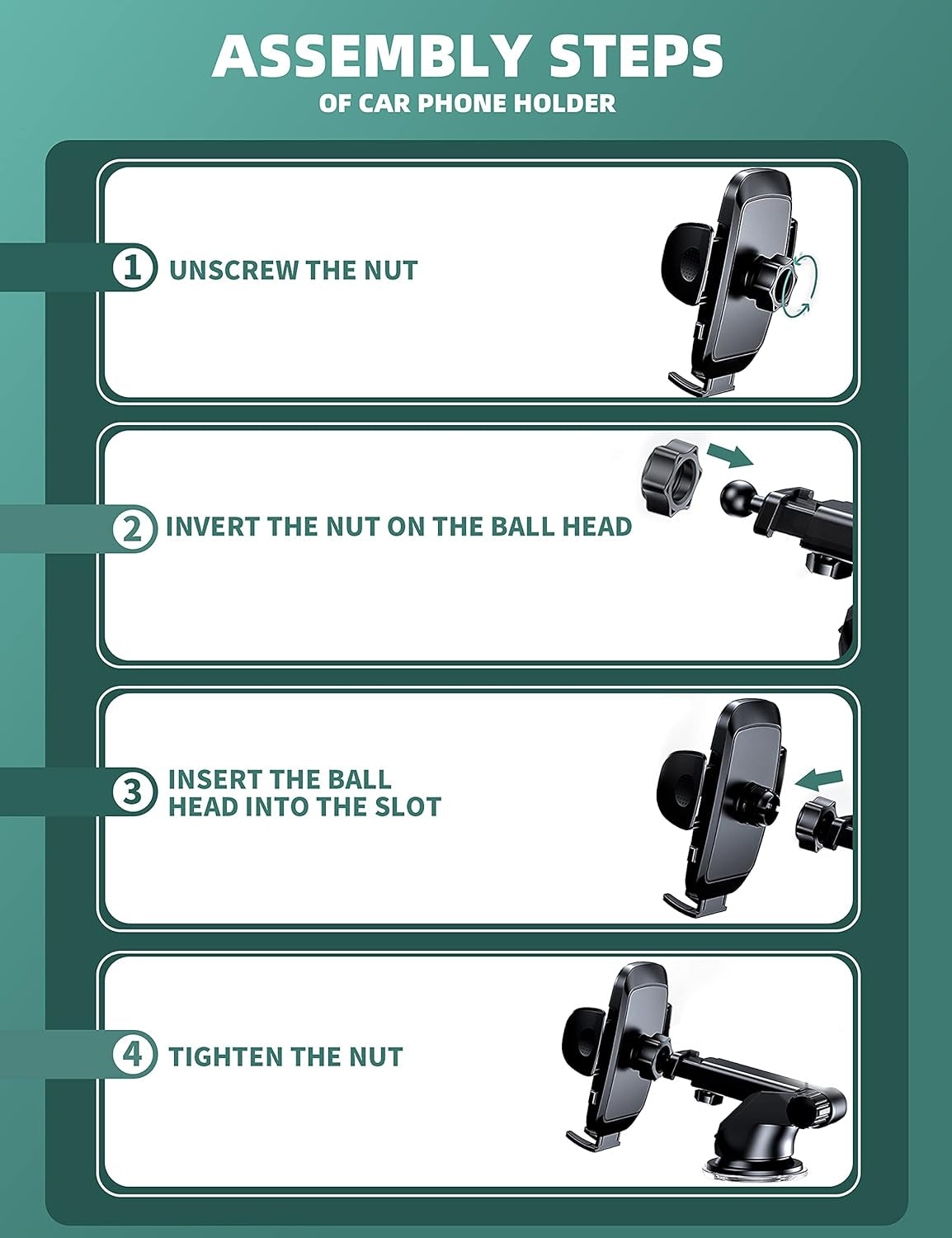 3-in-1 Phone Mount for Car – Dashboard, Windshield & Air Vent | Universal Car Phone Holder Compatible with iPhone, Samsung & All Smartphones (Black)