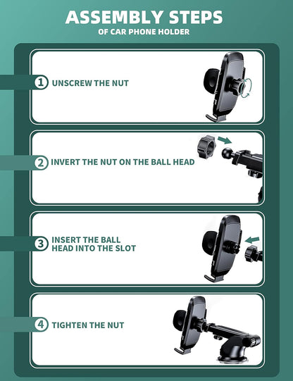 3-in-1 Phone Mount for Car – Dashboard, Windshield & Air Vent | Universal Car Phone Holder Compatible with iPhone, Samsung & All Smartphones (Black)