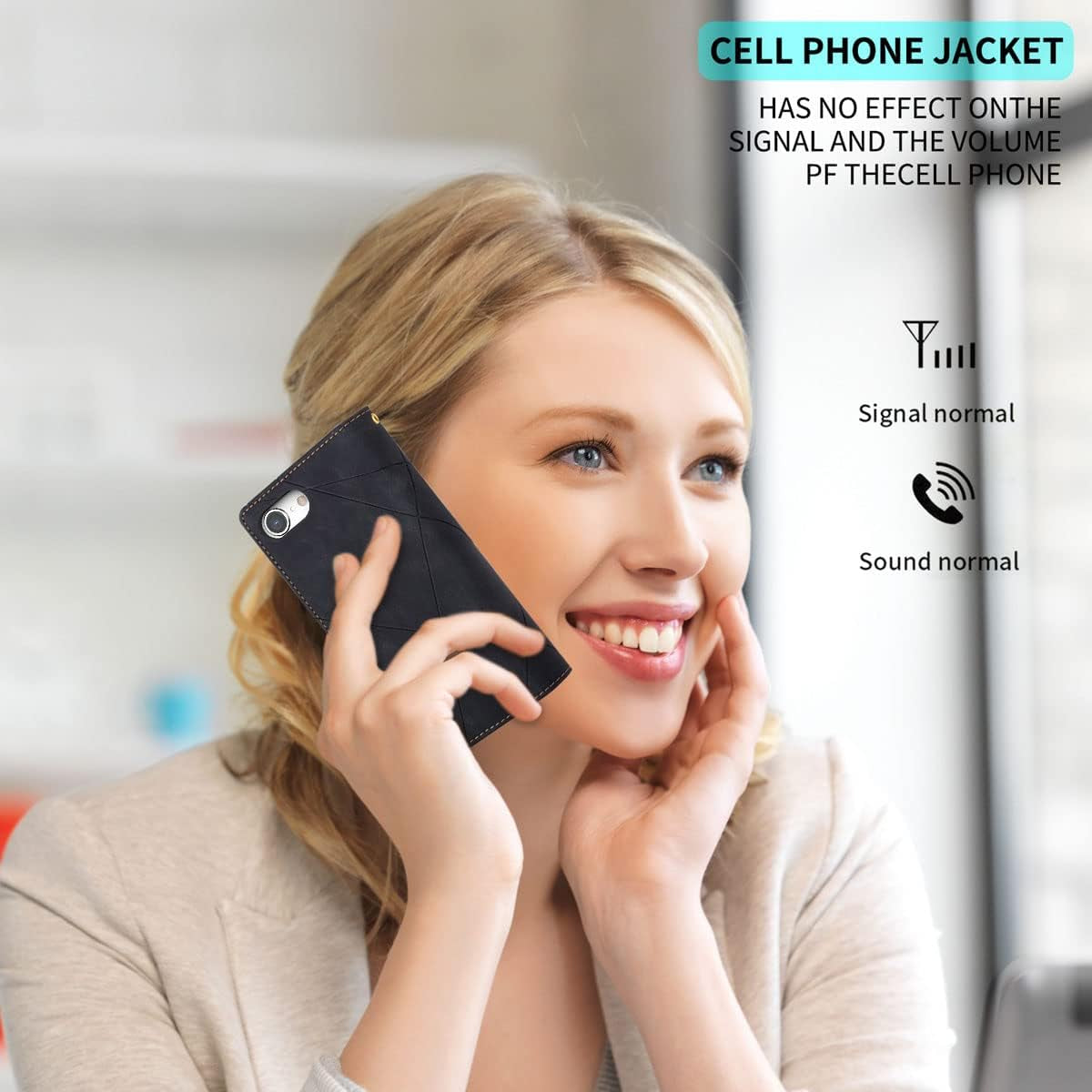 Zippered PU Leather Phone Case with Wristlet for iPhone SE 2022 (SE3) / SE 2020 (SE2) / iPhone 7 / 8 – Stylish Black Protective Cover