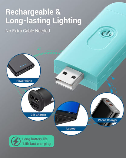 USB Rechargeable Book Light with Clip – Warm White LED, Adjustable Brightness, Sleep Aid Reading Lamp for Bed & Travel (Blue)