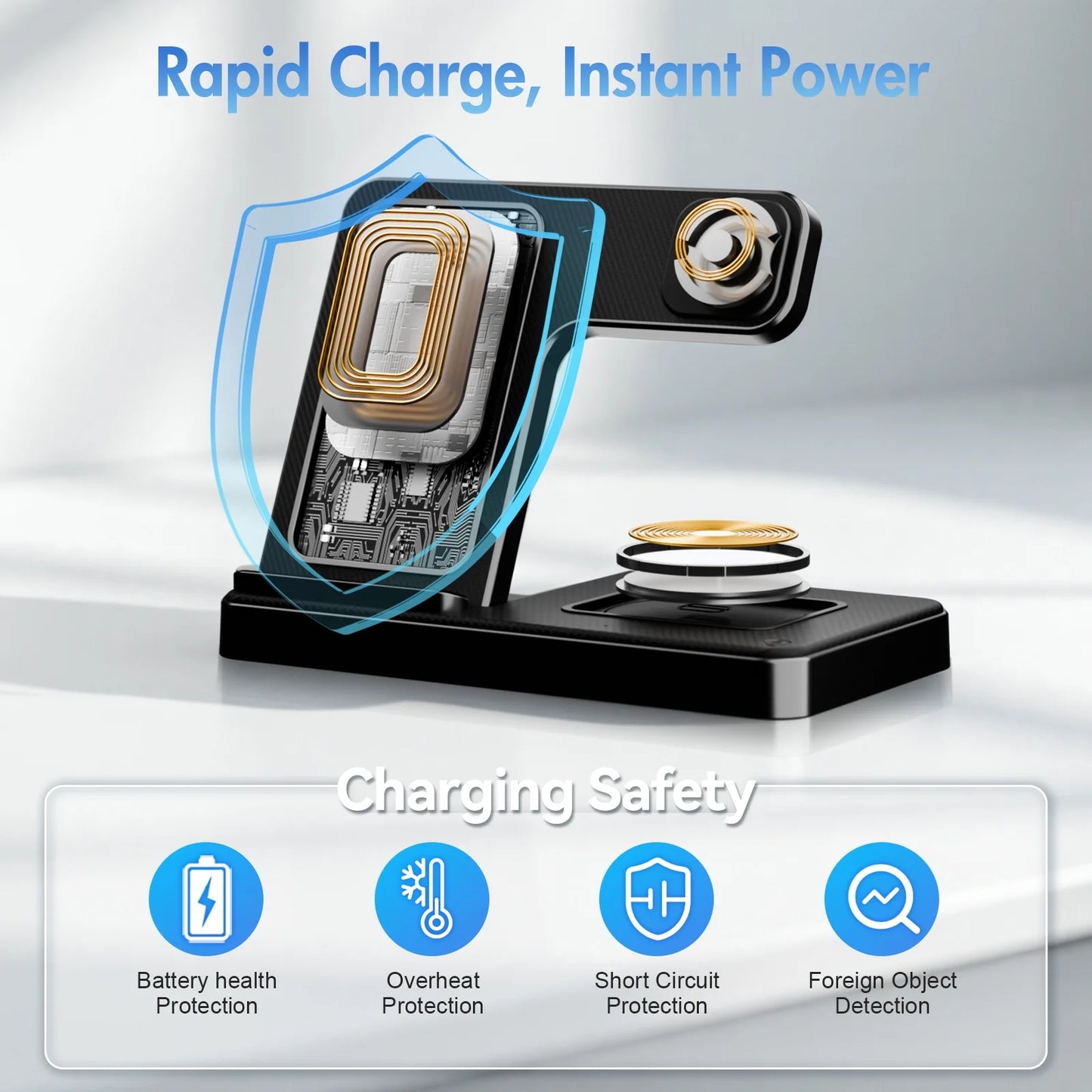 3-in-1 Magnetic Wireless Charging Station – Fast Charger Stand for iPhone 16/15/14/13/12/11 Pro Max, Apple Watch Series 9–SE, and AirPods Pro/3/2