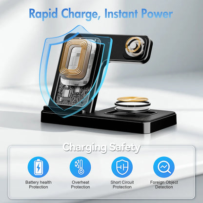 3-in-1 Magnetic Wireless Charging Station – Fast Charger Stand for iPhone 16/15/14/13/12/11 Pro Max, Apple Watch Series 9–SE, and AirPods Pro/3/2