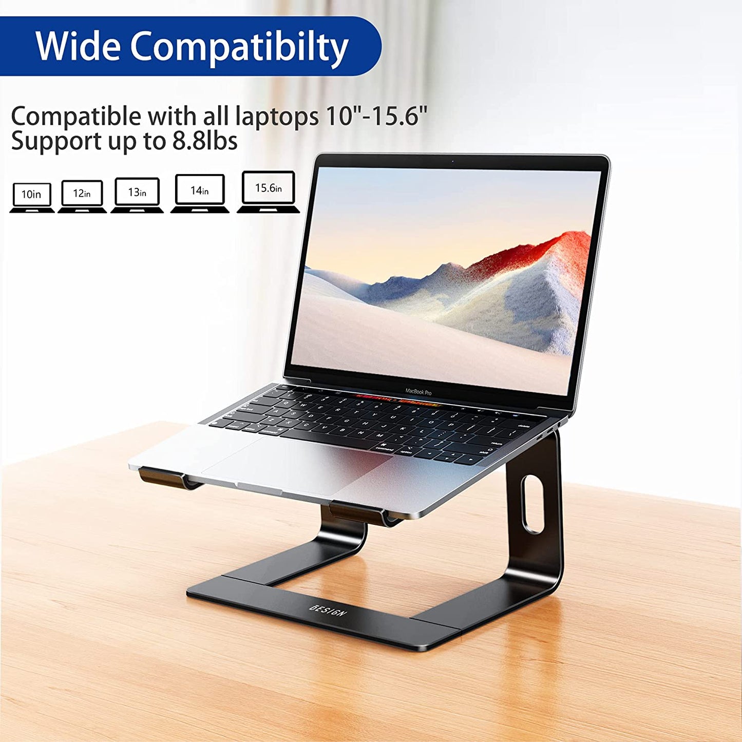 LS03 Aluminum Laptop Stand – Ergonomic Adjustable & Detachable Notebook Riser Holder for 10" to 15.6" Laptops, Compatible with MacBook Air/Pro, Dell, HP, Lenovo & More – Sleek Black Finish