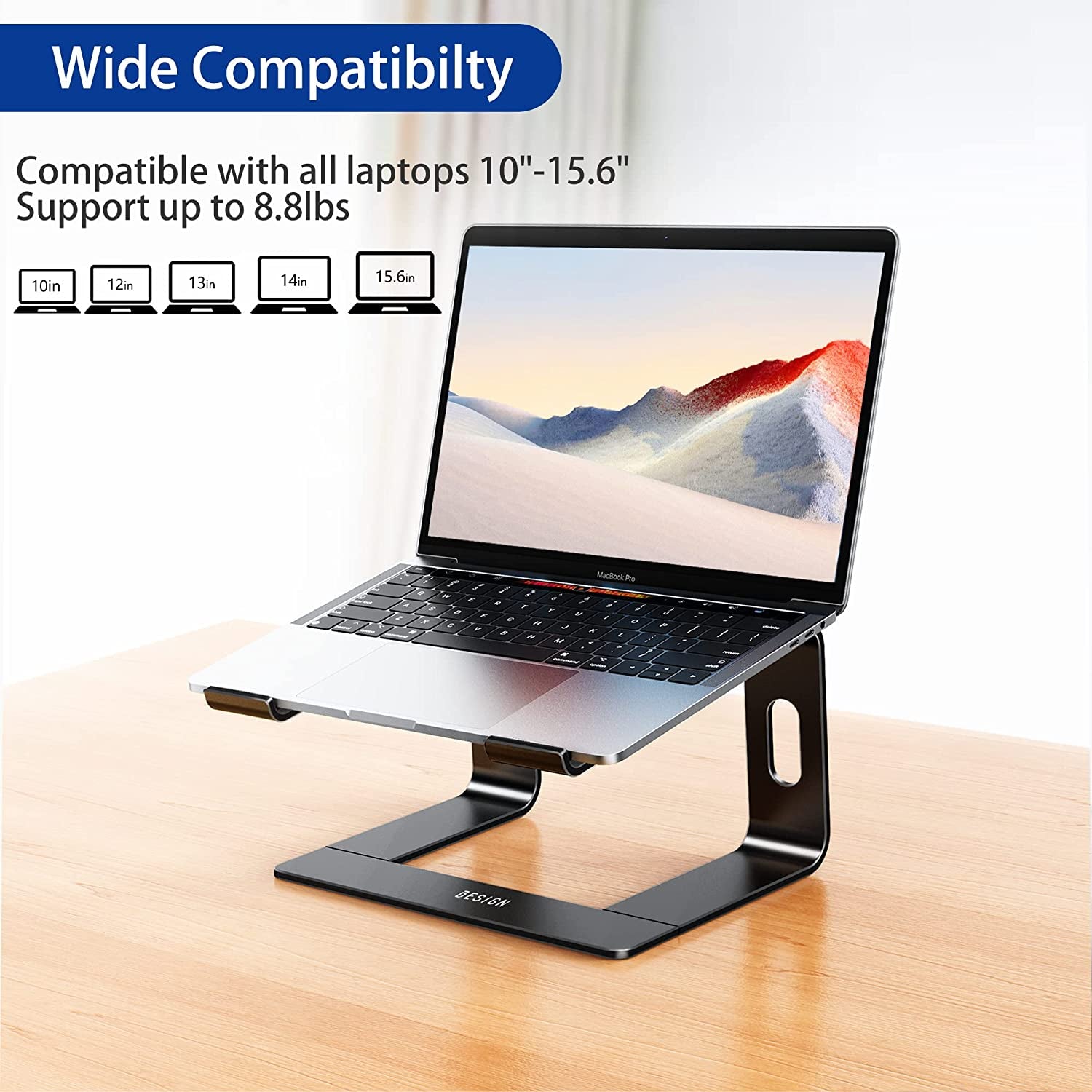 LS03 Aluminum Laptop Stand – Ergonomic Adjustable & Detachable Notebook Riser Holder for 10" to 15.6" Laptops, Compatible with MacBook Air/Pro, Dell, HP, Lenovo & More – Sleek Black Finish