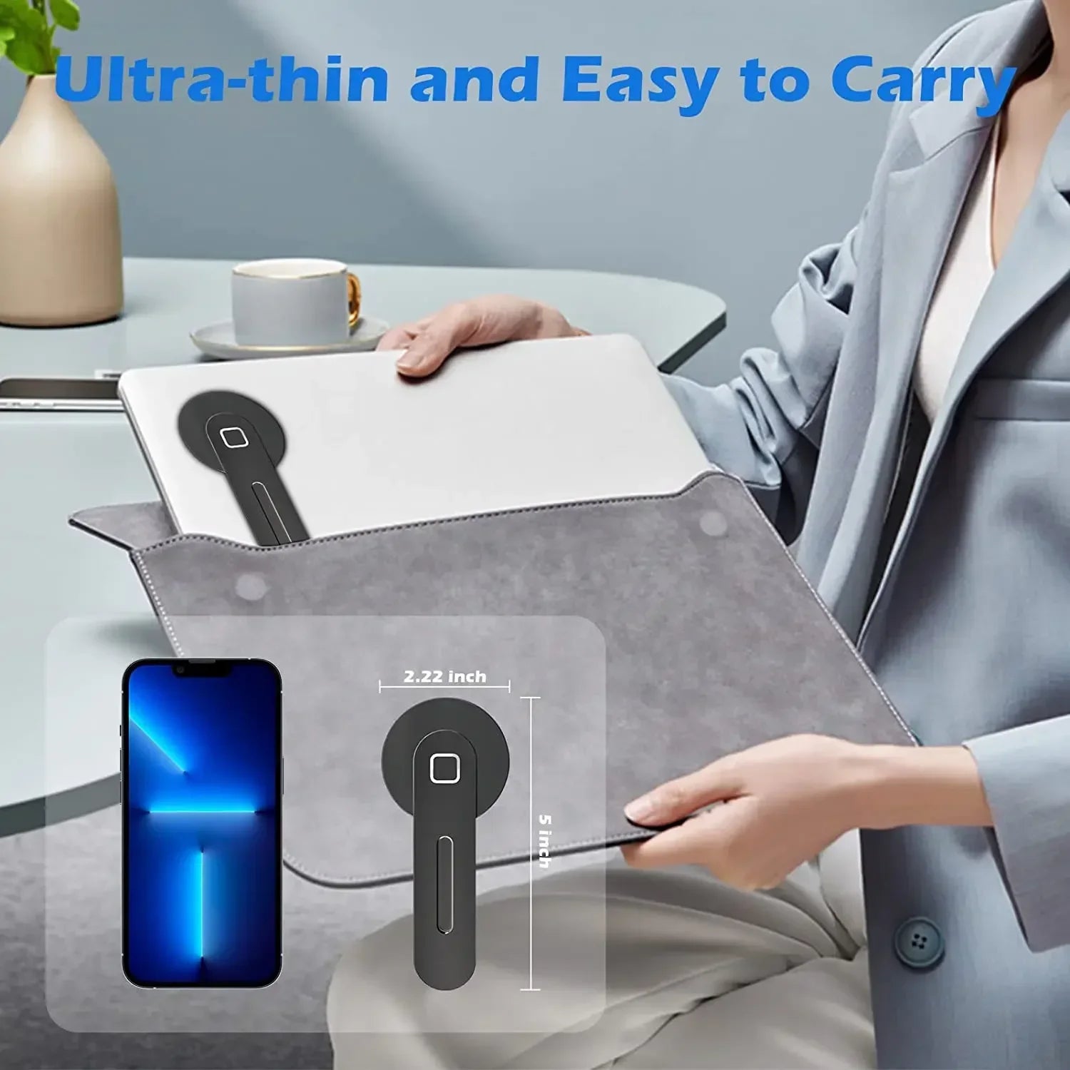 Magnetic Laptop Phone Holder Computer Monitor Side Cell Phone Slim& Foldable for Iphone 14 13 12 Series Case and All Phone