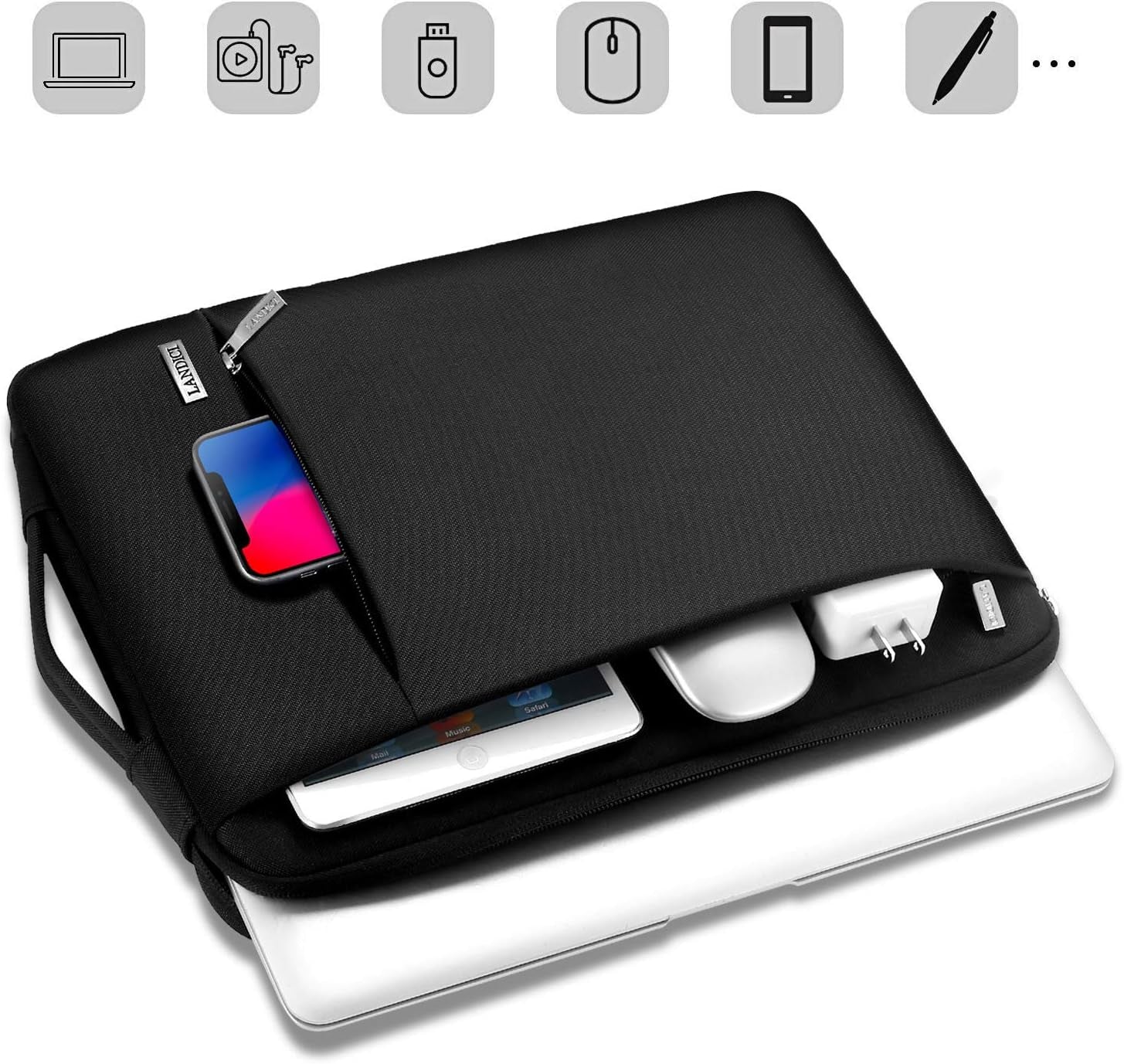 360° Protective 11.6 Inch Laptop Sleeve – Slim Waterproof Shockproof Case for Surface Pro 7/8/9, Laptop Go 2/3, MacBook Air 11, 11–12" Chromebook – Black Carrying Bag