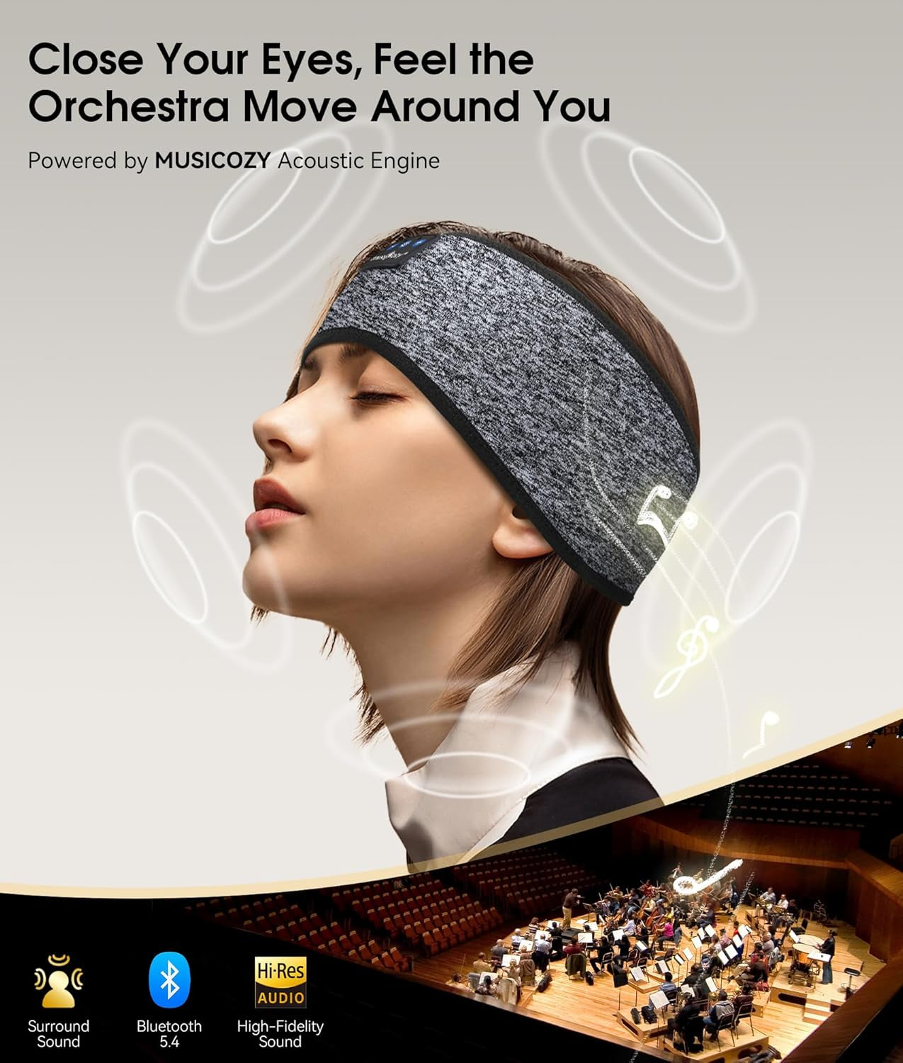 Bluetooth 5.4 Sleep Headphones Headband – Wireless Music Eye Mask with HD Stereo Speakers, Ultra-Soft Sleep Earbuds for Side Sleepers, Travel, Running, Yoga – Ideal Gift for Men & Women