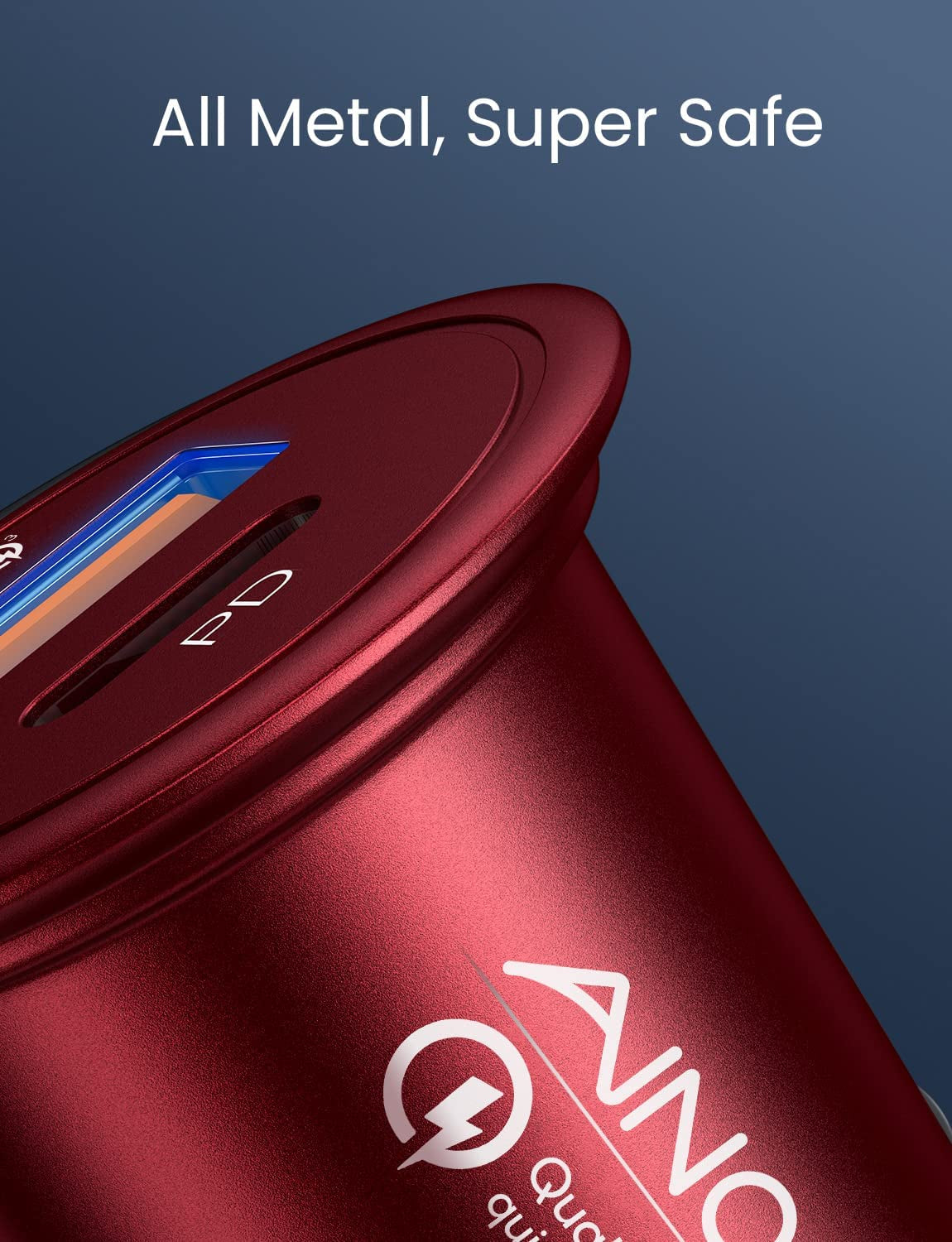 Super Mini USB C Car Charger, 54W All-Metal Fast Car Charger Adapter with PD & QC 3.0 Dual Ports, Compatible with iPhone 15/14/13/12/11 Pro Max, Galaxy S24/S23/S22/S21/S20 – Red