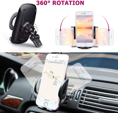 Universal Car Phone Holder – 360° Rotating Air Vent Mount & Stand Cradle for All Smartphones